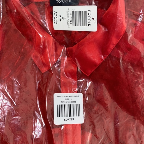NWT TORRID Kimono - Button Front Mesh Red Hearts - Picture 8 of 9